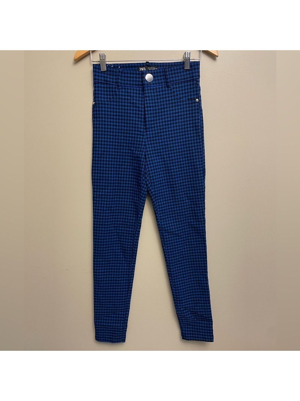 Zara Plaid Pants Blue Black Small
